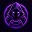 Hooded figure with glowing purple eyes and a purple-outlined game controller inside a neon purple circular frame.