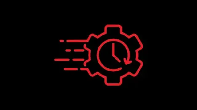 Engrenage rouge avec une horloge à l’intérieur et des lignes de mouvement, le signe UGC.